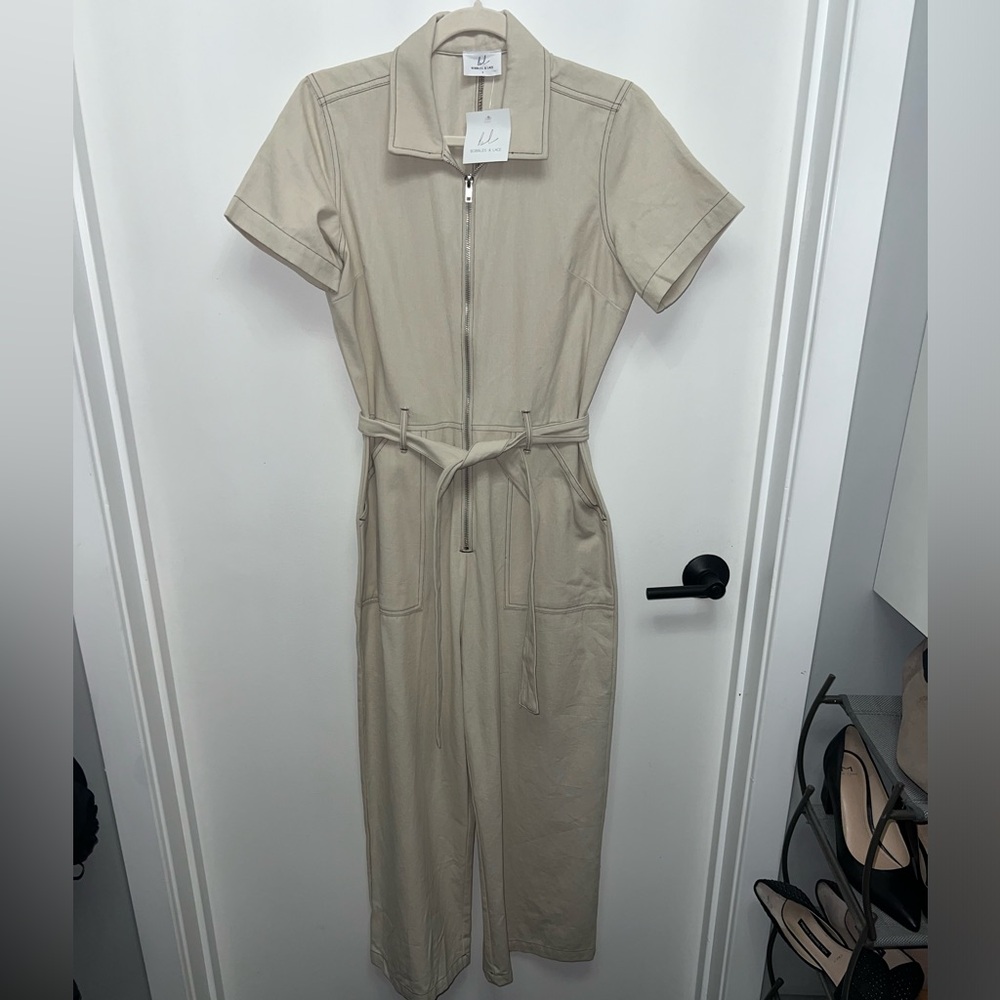 Bobbles and Lace Perfect Vibe Beige Jumpsuit
